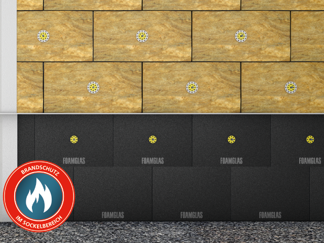 nicht brennbare Ausführung von WDVS im Sockel mit Schaumglas-Dämmung